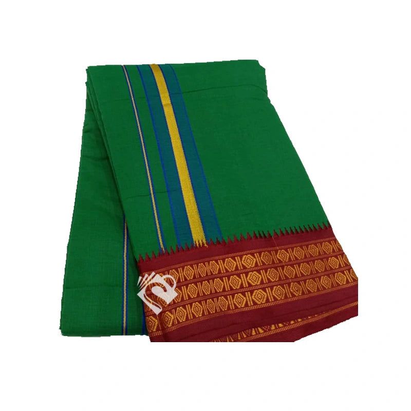 AD Pooja Green Cotton Dhoti Vesti Thundu^ - Shaalis.com